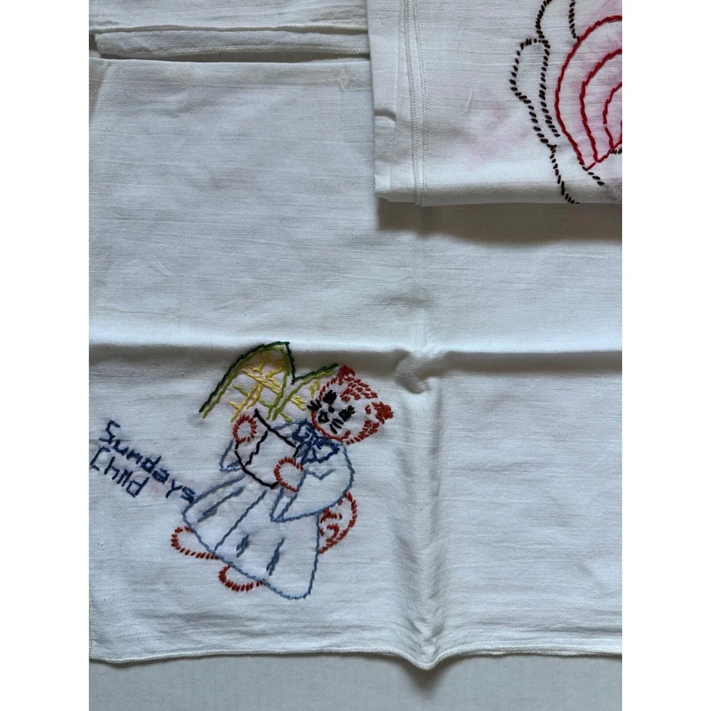 8 Vintage Cat Hand Embroidered Flour Sack Towels - Project to Complete!‎